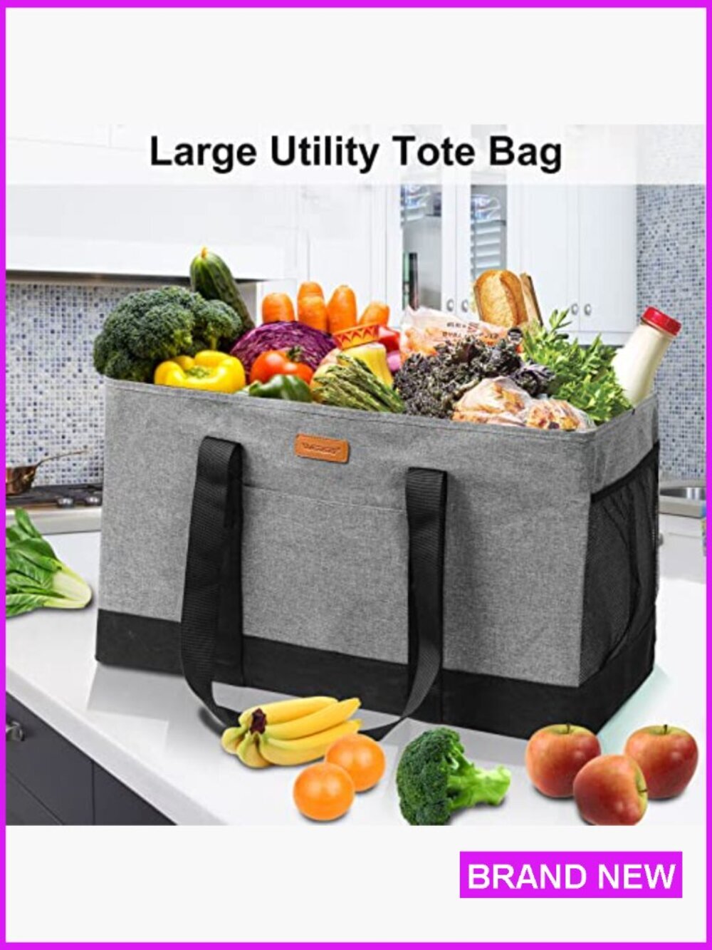 Extra Large Foldable Grocery Tote Bag with Handles - Reusable Shopping Tote for - Picture 2 of 7